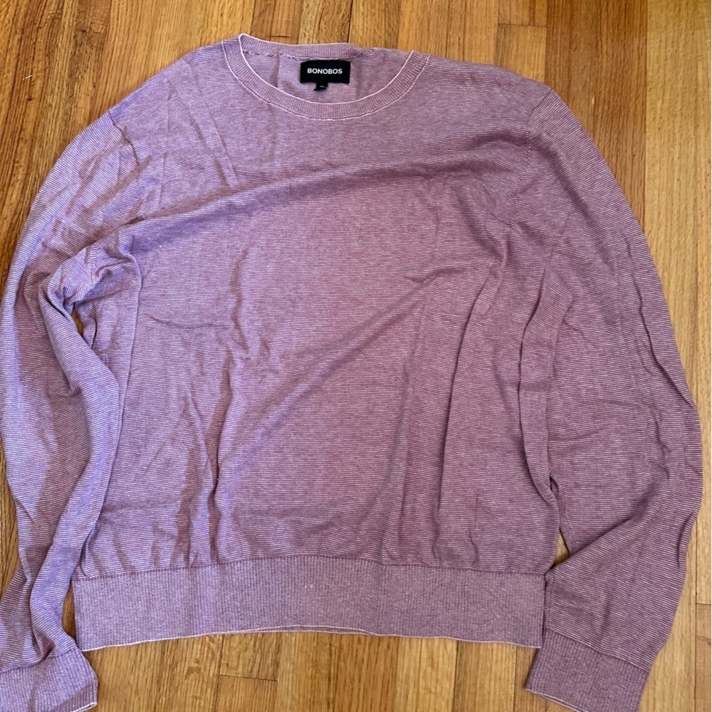 Bonobos Sweater Mens XL Pink Cotton/Viscose   Crewneck Soft Striped Casual(A1